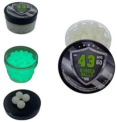 SSR 100 x Night Vision Fluorescent Silicon Rubber Balls Paintballs Glowing in The Dark in 43 Cal. Palline di Gomma Paintball Che brillano al Buio in Calibro 43