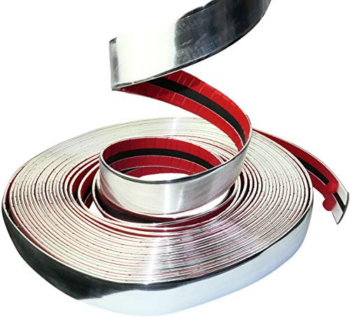 AERZETIX - C45986 - Bande Adhésive à Finition Chromée - Largeur 35mm - Longueur 4.5m - Ruban Universel Autocollant Decoratif - Moulure de Carrosserie - Bande/Baguette de Protection/Chrome/Décoration
