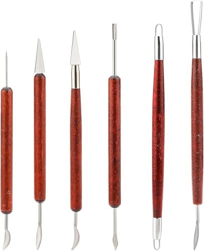 Telituny Clay Ton Werkzeug, 6 Stück Töpferwerkzeug Töpfern Modellierwerkzeug Doppelseitige Polymers Clay Tools, Sculpting Keramik Werkzeug mit Holzgriff, für Anfänger Amateure oder Profis