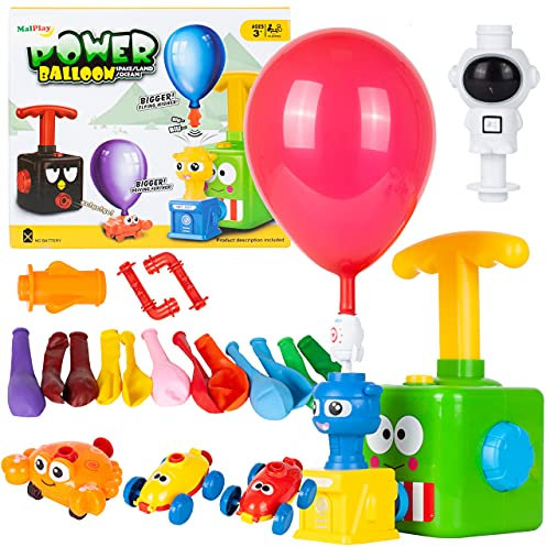MalPlay Kinder Ballon Auto Spielzeug | Frosch | Trägheitsspielzeug | Kreativspielzeug | 12 Luftballons und 2 Autos | Geschenk für Kinder ab 3 Jahren