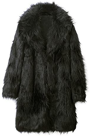 BIBOKAOKE Pelzmantel Herren Langer Mantel aus Kunstpelz Männer Winterjacke Jacke Wintermantel Lange Dicke Winter Warm Felljacke Kunstpelz Lang Coat Dicke Faux Fellmantel Pelzjacke (Schwarz, L)
