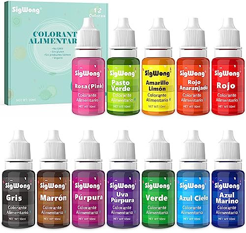 Colorante alimentario 12*10ml, Colorante Alimentario Alta Concentración Liquid Set para Colorear los Bebidas Pasteles Galletas Macaron Fondant, rojo, rosa, negro, morado, marrón, vegano