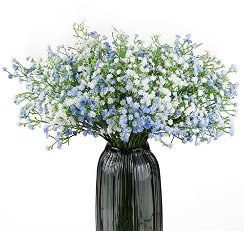 Olrla 52cm Künstlich Schleierkraut, 10 Künstliches Gypsophila Blau und Weiß für Heim Büro Hochzeitsdekoration Blumensträuße Blumenarrangement