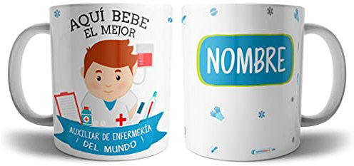 Taza Auxiliar Enfermeria Hombre Personalizada con Nombre | Taza Personalizada Auxiliar Enfermeria con Nombre | Taza Cafe Auxiliar Enfermeria Personalizada | Taza Frase Bonita Regalo Original