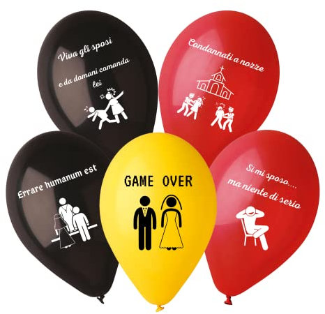 HONOS BIO - 25 Palloncini Divertenti per Addio al Nubilato e Celibato, Decorazioni Matrimonio, Gadget Anniversari, Sposa e Sposo (Giallo, Rosso, Nero)