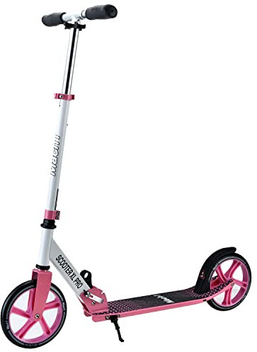 Mach1 Kick Scooter ALU City Roller Tretroller Große 200mm Big Wheel Rollen/Reifen Erwachsene und Kinderroller klappbar Kickscooter (XL Weiß Pink)
