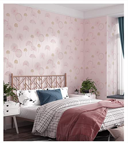 ZAHHYG Papier Peint Panoramique Pissenlit Rose Pâle Papier Peint Adhesif Moderne Papier Peint 3D Salon Papier Peint Intissé Chambre D’enfants Décoration Murale Papiers Peints53x1000cm