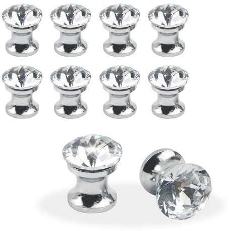 KUMGROT 10 mini pomos de cristal para cajones de gabinete, joyero, caja de regalo, mini tiradores decorativos de diamante con un solo agujero, 14 mm