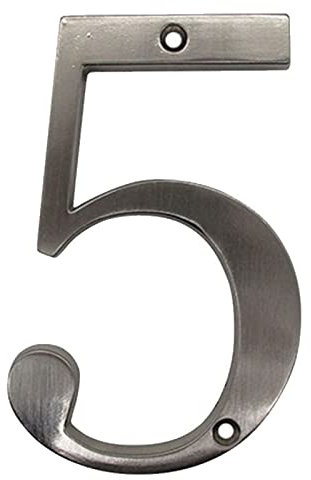 3D Floating House Plaque Numbers Silver Brushed Nickel 4 Inch Height Weatherproof Door Plate Address Digits Zinc Alloy Screw Mounted Big Mailbox Sign Exterior Signage #0-9, for Yard Street (5)