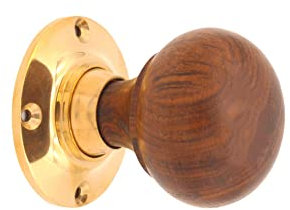 Infinity Decor Victorian Style Solid Natural Ebony & Rosewood Mortice Door Knob Sets/Wooden Door knobs Polished Brass (Rosewood Bun)