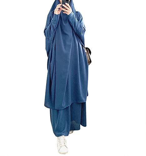 DOTBUY-SHOP Muslimisches Kleid Damen Einfarbig Zweiteiliger Muslim Lange Robe mit Hijab Naher Osten Dubai Arab Islamischer Ramadan Sommerkleid Gebetskleidung Abaya für Frauen