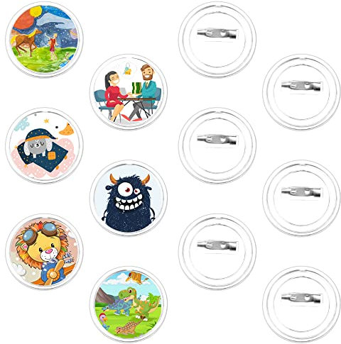 BUZIFU 50Pcs Buttons Selber Machen ohne Buttonmaschine 38mm Buttons Anstecker Abzeichen Button Pin Transparente DIY Ansteckbuttons Bastelset für Anstecker mit Sicherheitsnadel für Foto Bild Kleidung