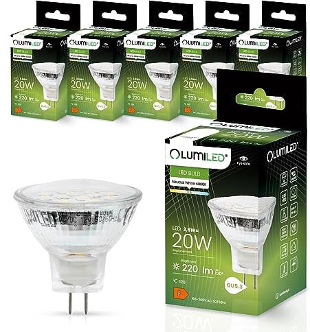 Lumiled LED Lampen Leuchtmittel 6 Stück Set MR11 35mm 2,5W (entspricht 20W Halogen Glühlampen) 4000K Neutralweiß 230V 220lm 120° Abstrahlwinkel Spots Glühbirnen Halogenleuchte neutral