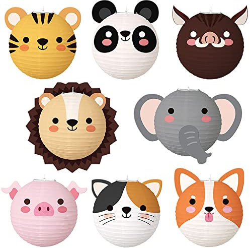 8 Stück Tierische Papierlaternen, VEINARDYL Bauernhof Party Dekorationen Scheunenlaternen Party Hängende Laternen für Kinder Baby Dusche Geburtstag Party Dekorationen Zubehör