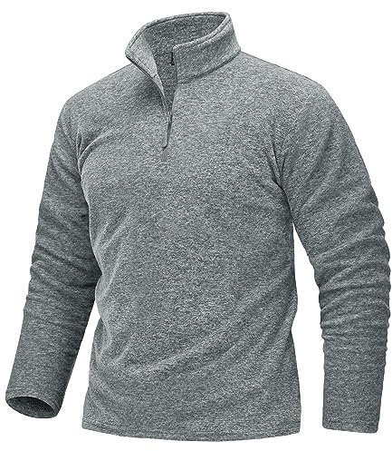 TACVASEN Sweatshirt Herren Langarm Half Zip Funktionsshirt Winter Warme Fleece Wandershirt Thermo Pullover (XL, Hellgrau)