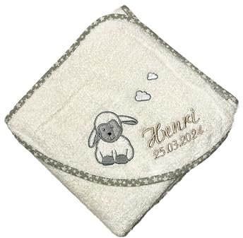 Sterntaler Badetuch 80x80 cm aus 100% Baumwolle personalisiert mit Namen/inklusive Bestickung (Stanley Ecru)