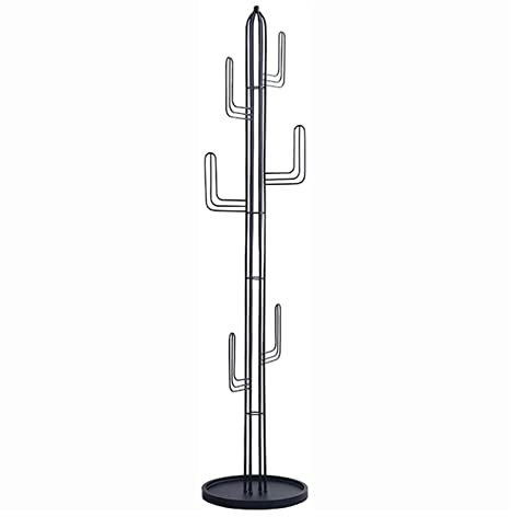 TONZN Garderobenständer aus Metall, Hutbügel, Kleiderständer, Kaktus, stehend, eigenständig, Garderobe, Handtasche, Kleidung, Zubehör, Regenschirm, Garderobe (Farbe: Weiß) (Schwarz)