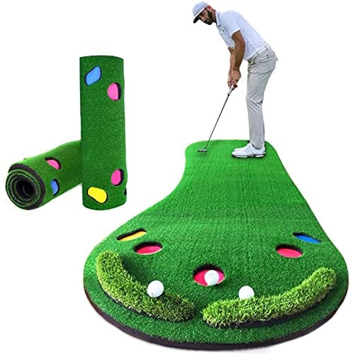 GOVRN Golf-Putting-Matte, 3 Löcher, Grün, 1.0 m x 3.0 m, Kunststoff, Roll-up
