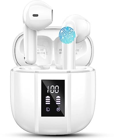 Cuffie Bluetooth, Auricolari Bluetooth 5.3 Stereo HiFi con 4 HD Mic, 48Ore Mini Cuffie Wireless in Ear IP7 Impermeabili, 3g Ultra Leggero, LED Display, Cuffiette Bluetooth Senza Fili per Android IOS