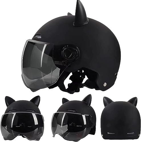 Motorrad Halbhelme Mit Katze Ohren Halbschale Jet Roller Helm Halbschalenhelm Mit ECE Zertifizierung Scooter Mofa Helm Motorrad Half Mit Visier Für Cruiser Chopper Biker D