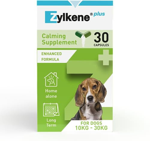 Zylkene Plus Calming Supplement for Medium Dogs (10kg-30kg) 225mg | Promotes Relaxation in long-term challenging situations: New Baby, Home Alone, Moving house | Easily administered | 30 capsules