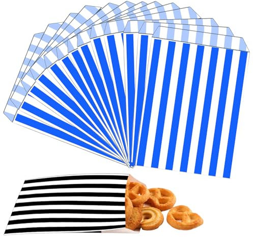 100stk Papiertüten Blau-Weiß Gestreift Klein Butterbrottüten 13x18cm,Mini Kraftpapiertüten Candy Bar Tüten Geschenktüten Klein Brotpapiertüten Bunt für Kindergeburtstag,Halloween,Weihnachten,Hochzeit