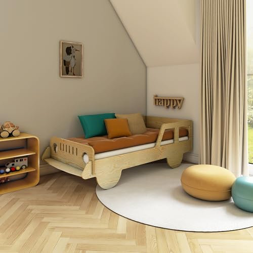 Need Sleep Kinderbett Auto Jeep – Autobett 80x180 cm aus Sperrholz – Montessori Design – Kinderzimmer Jungen & Mädchen