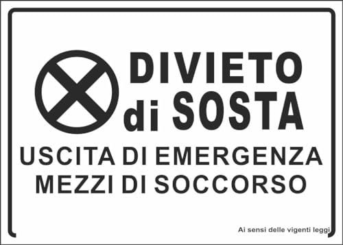 M-ITALY CARTELLO SEGNALETICO - DIVIETO DI SOSTA USCITA DI EMERGENZA - Adesivo Extra Resistente, Pannello in Forex, Pannello In Alluminio (20x31, Adesivo)