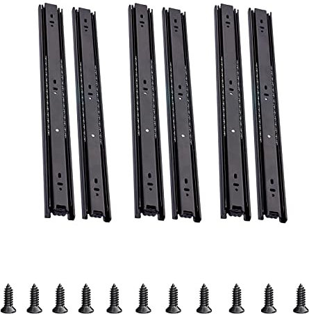 Schubladenführungen, Ersatzschienen, 6 Stück, Kugellager, sanftes Drücken und Ziehen, seitlich montiert, Kugellager, für Nachttisch, Kleiderschrank, Schreibtisch, 3-fache Schubladenführungen) (Farbe: