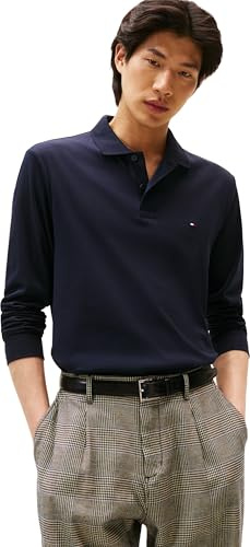 Tommy Hilfiger Herren Poloshirt Langarm Liquid Cotton Regular Fit, Blau (Desert Sky), L