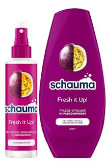Schauma Sprühpflege Fresh it Up! (200 ml) Hitzeschutz intensive Geschmeidigkeit & Schwarzkopf Pflege-Spülung Fresh it up! (250 ml) pflegt Haarspitzen verleiht Geschmeidigkeit