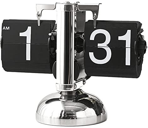 Ejoyous Flip Down Clock Retro Minimalist Tischuhr, Edelstahl Flip Over Clock Flip Uhr Retro Wecker Standuhr Schreibtisch für Wohnzimmer, Büro (Black)