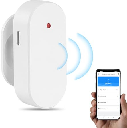 WiFi-Präsenz-Sensor: 24 G mmWave Radar eingebauter Lichtsensor, Zonenpositionierung, Empfindlichkeit einstellbar, Tuya App-Fernbedienung, kompatibel mit Alexa, intelligenter Bewegungsmelder für