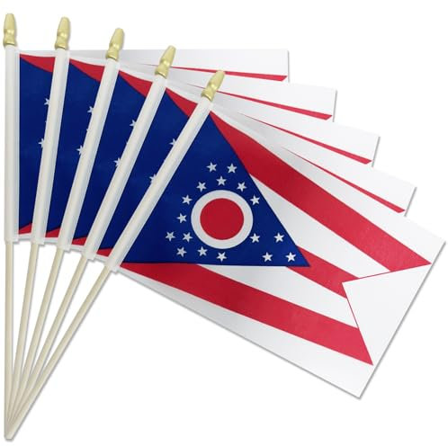 Ohio-Flaggen, 12,7 x 20,3 cm, kleine OH-Flaggen auf Holzstäben mit Speerspitze, Mini-Ohioa-Flagge für Wahlen, patriotische Dekorationen, Unabhängigkeitstag, 20 Stück
