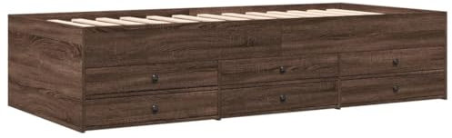 vidaXL Tagesbett, Gästebett mit 6 Schubladen mit Rollen, Schlafsofa für Schlafzimmer, Bettsofa Sofabett Daybed Bett, Braun Eichen-Optik 90x200cm Holzwerkstoff