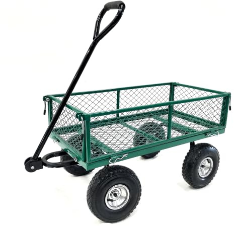 WERKA PRO Gartenanhänger mit Gitter 65l | Metall, vielseitig, robust, langlebig, für Garten und Anhänger, 4 aufblasbare Räder, Lenkachse