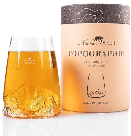 Alaskan MAKER Verre long 450ml - Borosilicate de qualité supérieure soufflé artisanalement avec les montagnes en relief | Cocktail, bière ou soft TOPOGRAPHIC (Watzmann)