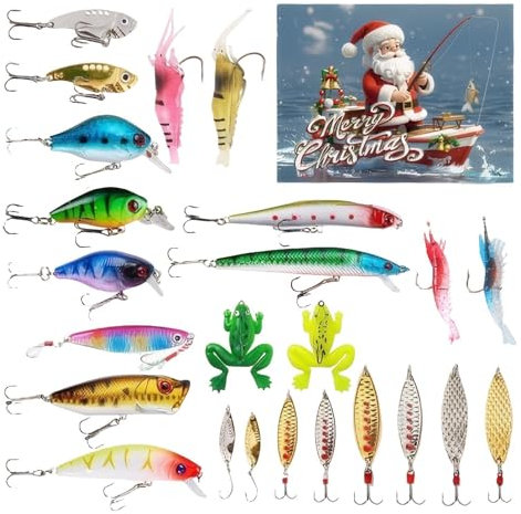 Angel-Adventskalender 2024 für Erwachsene, Männer, Teenager, Kinder, Adventskalender, Countdown Angeln, Adventskalender für Salzwasser Süßwasser | Kalender
