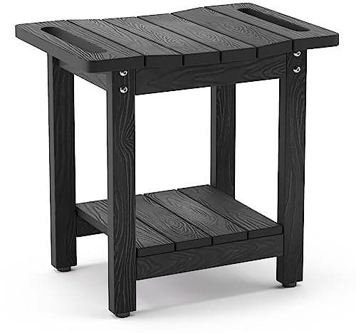 LUE BONA Tabouret de Douche en HDPS, Banc de Salle de Bain Imperméable avec Étagère, Siège Antidérapant pour Douche, Résistant aux Intempéries, Intérieur et Extérieur, Noir