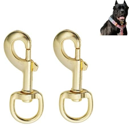 Moschettone Girevole, Set di 2, Moschettone Bolt per Collare del Cane, Acciaio, 68 mm, per Guinzaglio Paracord, Moschettone a Scatto con Testa Girevole, Lega di Zinco, Colore Oro