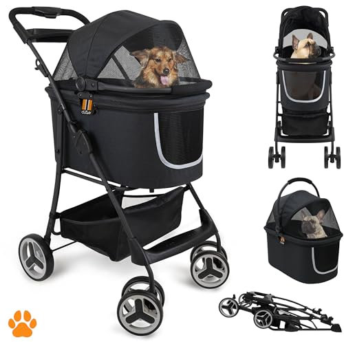CECE 2 en 1 - Poussette Chien et Panier Chat | Poussette Chien avec Pliage Facile à une Main et Panier Supplémentaire | Utilisation comme Porte-Animaux Sûr - Noir Mélangé