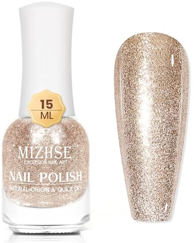 MIZHSE Glitter Nail Polish, 15 ml Holographic Polish Shining Shine Quick Dry Long Lasting No Need UV Lamp For DIY Nail Art At Home Salon Manicure