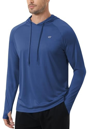 Tyhengta UV-Schutz Shirts Herren Hoodie Sommer Schnell Trocken Rash Guard Sonnenschutz Hoodie Sport Surfen T-Shirts Dunkelblau,XL