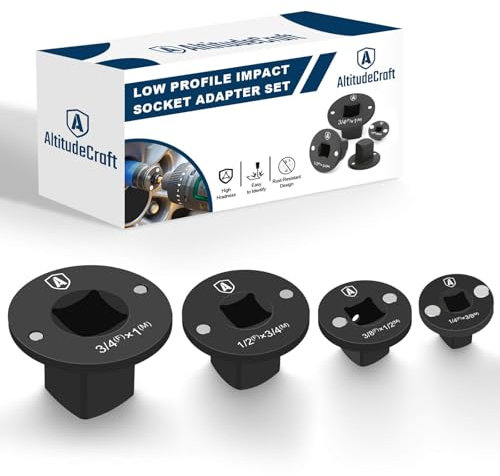 AltitudeCraft Low Profile Impact Socket Adapter Set, Drive Ratchet Adapter Set, Designed for Tight Spaces, 4PC, 3/4 to 1, 1/2 to 3/4, 1/2 to 3/8, 1/4 to 3/8