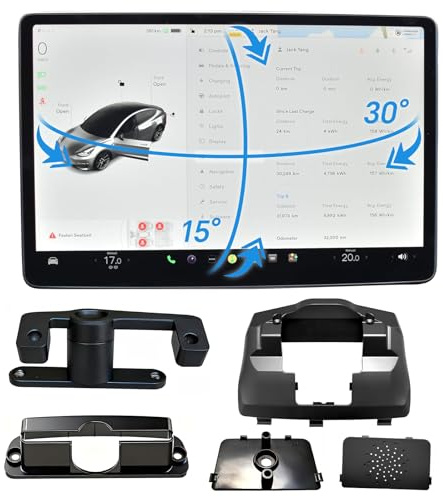 Gogotap Screen Tilt Swivel Mount for Tesla Model Y 2020-2024 & Model 3 2017-2023 - Left/Right 30° Up/Down 15° Rotating Center Console Holder Aluminum Alloy Navigation Bracket