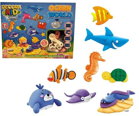 Knetset für Kinder Welt Tier Meer Ozean Fische Knetmasse Modelliermasse Play Set Meereswelt Autos Kreatives Kit mit Farbknete 168g Formen und Zubehör