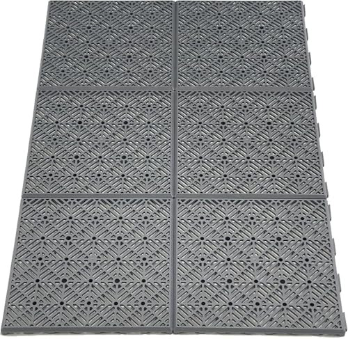 Plastic Garden Tiles, Interlocking, Anti Slip Decking Path Tiles for Outdoor Walkways, Patios, Lawns & Paving, Durable, Waterproof, 30x30cm (5, Grey)