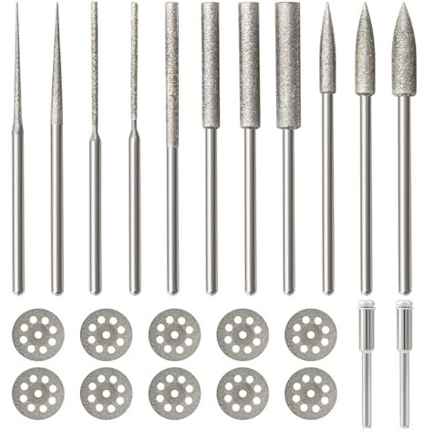 Stone Carving Set Hakkin 21Pcs Diamond Grinding Bit Set Diamond Burr Bit with Diamond Cutting Discs 3mm Shank Compatible with Dremel Rotary Tool for Grinding, Polishing