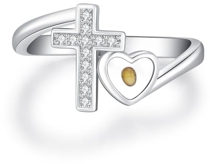 Midir&Etain Kreuz Ring für Damen 925 Sterling Silber Senfkorn Ringe Christlicher Schmuck Geburtstags Geschenk für Mädchen Größe 54.4-60(17.3-19.1)
