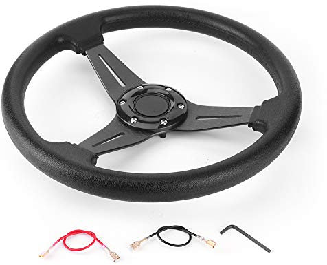 Miosugo 350mm/14in Racing Lenkrad, Deep Disc 6-Loch Sportlenkrad, Racing Drift Sport Tuning Lenkrad, Aluminium + PU Universal Ersatzteilkit (Schwarz)